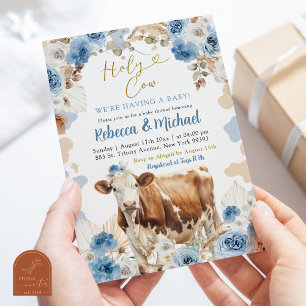 Invitation Baby shower pour garçons de la ferme Blue Boho Cow