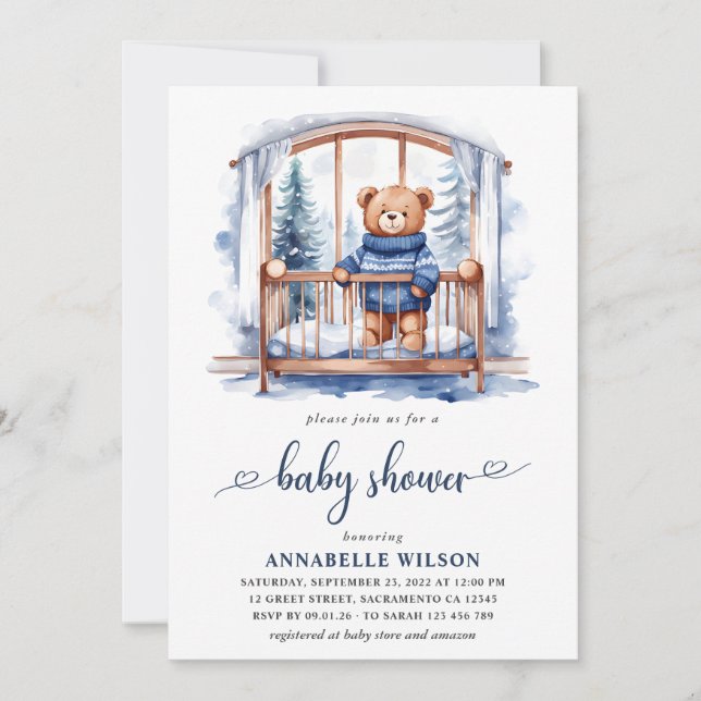 Invitation Baby shower pour garçons d'hiver Teddy Bear (Devant)