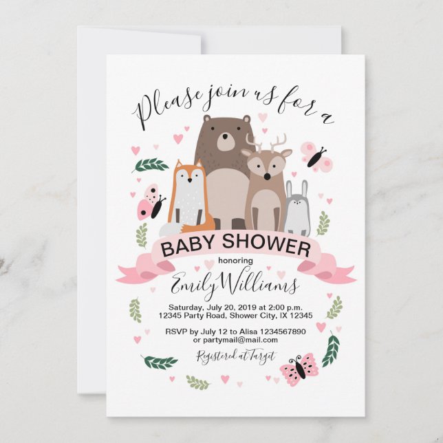 Invitation Baby shower pour les animaux de bois (Devant)