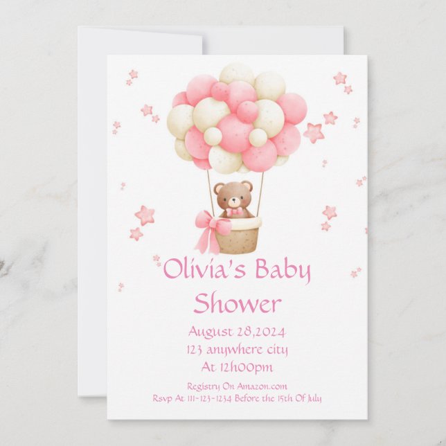 INVITATION baby shower POUR LES FILLES EN ROSE (Devant)