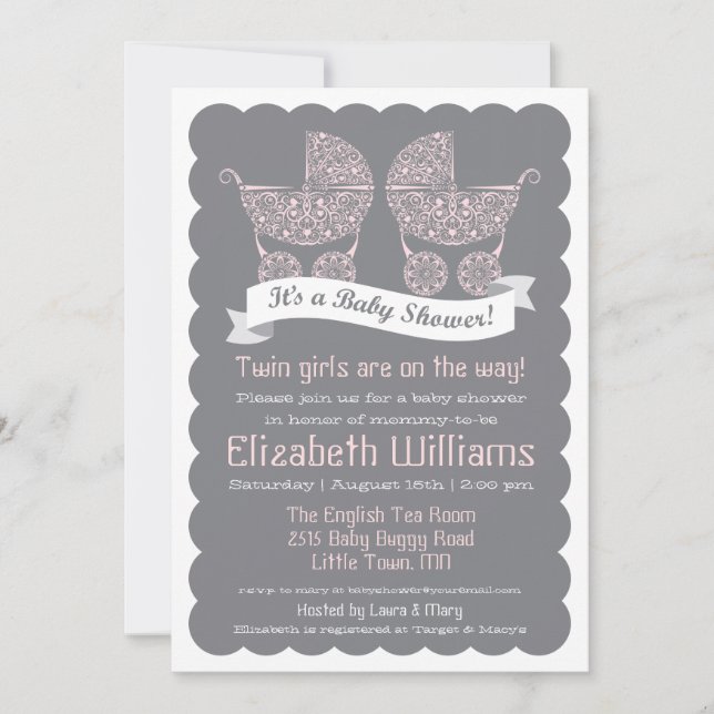 Invitation Baby shower pour les jeunes filles jume (Devant)