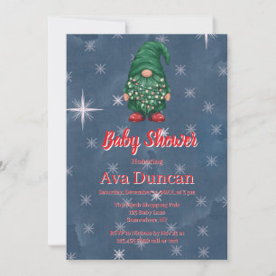 Invitation Baby Shower pour Noël Gnome Vert Aquarelle