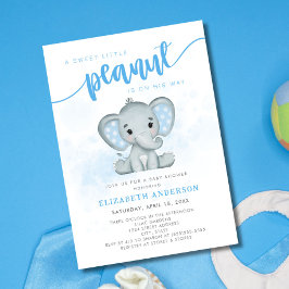 Invitation Baby shower pour petits arachides Blue Elephant