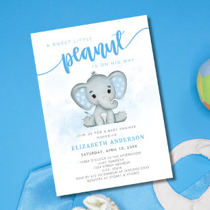 Invitation Baby shower pour petits arachides Blue Elephant