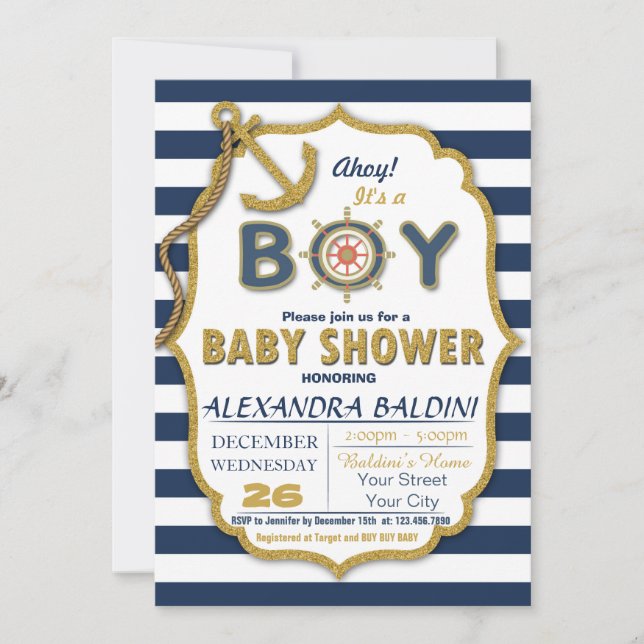 Invitation baby shower pour un garçon (Devant)