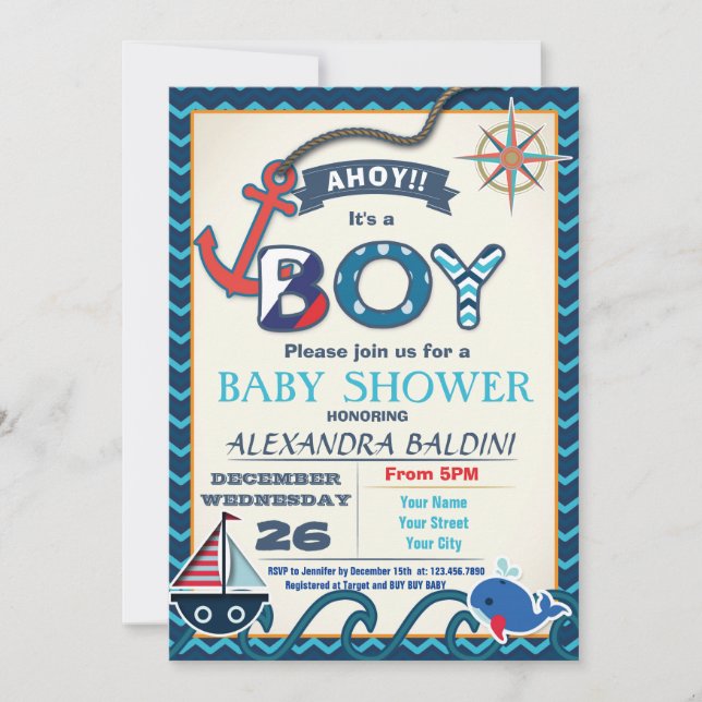 Invitation Baby shower pour un garçon (Devant)