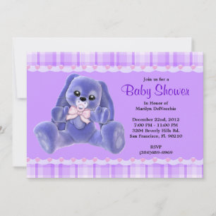 Invitation Baby shower pourpre de lapin de peluche douce