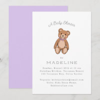 Baby shower pourpre de l'ours en peluche classique