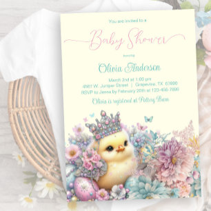 Invitation Baby Shower Poussin de Pâques Pastel