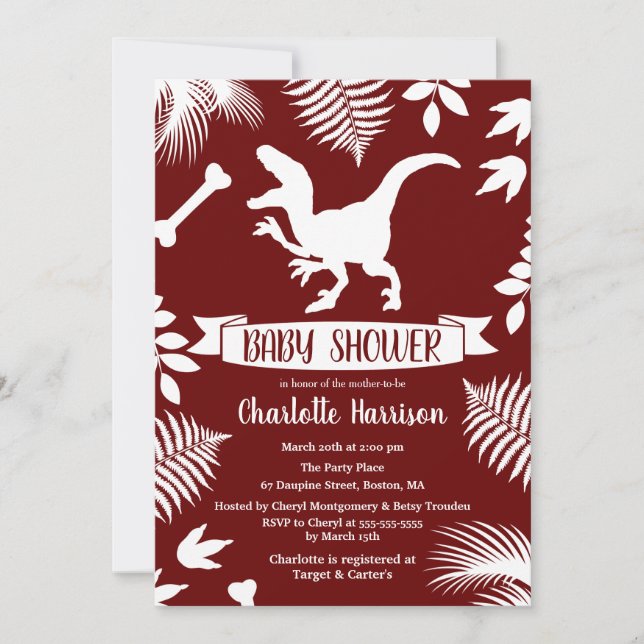 Invitation Baby shower préhistorique de Raptor Dinosaur (Devant)