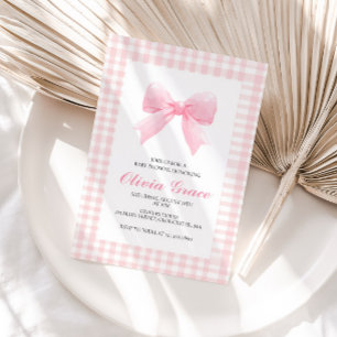 Invitation Baby shower prépa avec un nœud rose et gingham