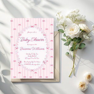 Invitation Baby shower préppy rose dessiné à la main