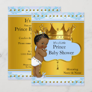 Invitation Baby shower Prince Cute Boy Blue Gold Crown Ethnic