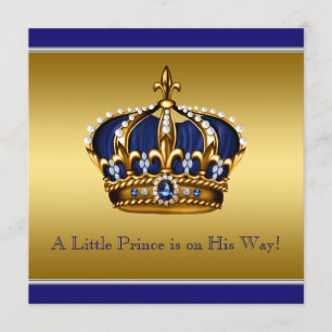 Invitation Baby shower Prince de la Couronne bleue et d'or