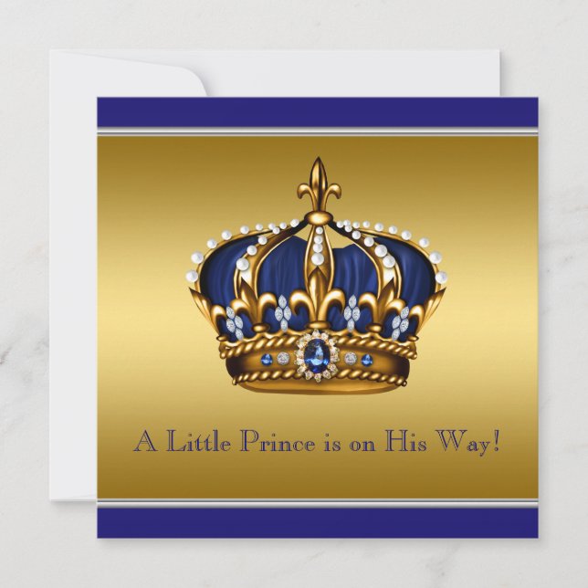 Invitation Baby shower Prince de la Couronne Bleue et Or (Devant)