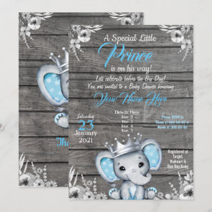 Invitation Baby shower Prince Eléphant Bleu d'arge