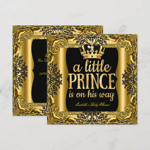 Invitation Baby Shower Prince en route Or Noir