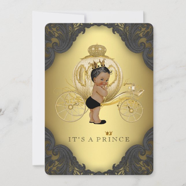 Invitation Baby shower Prince ethnique noir et or (Devant)