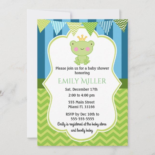 Invitation Baby shower Prince Frog (Devant)