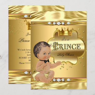 Invitation Baby shower Prince Gold Foil Brunette Bow Cravate