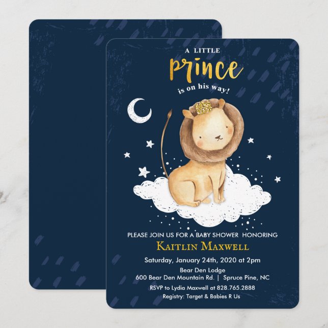 Invitation Baby shower Prince Lion (Devant / Derrière)