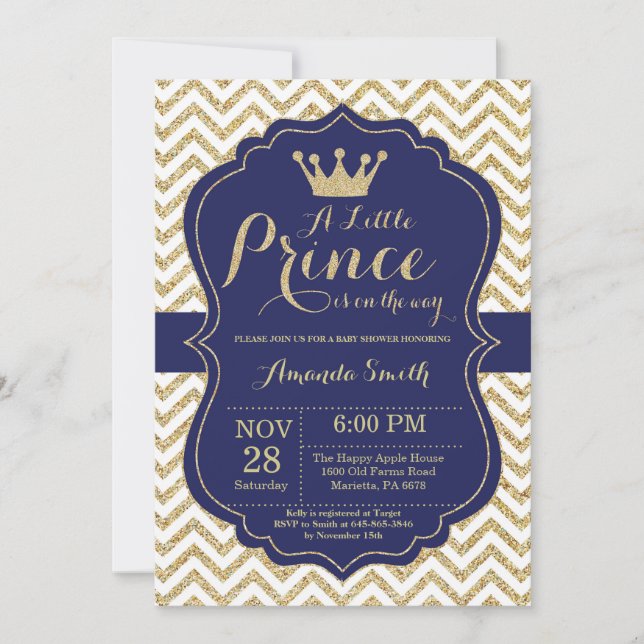 Invitation Baby shower Prince Marine et or (Devant)