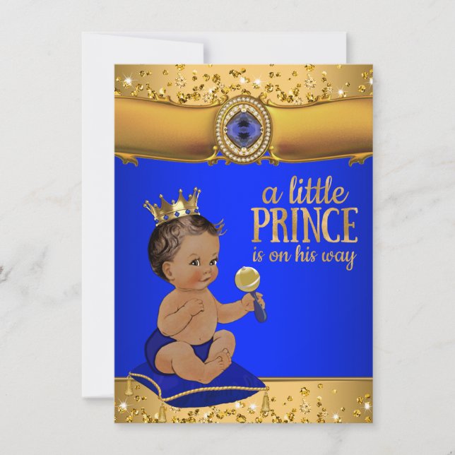 Invitation Baby shower Prince Royal Blue Gold (Devant)