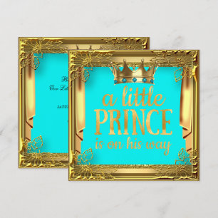 Invitation Baby shower Prince Turquoise Turquoise bleu