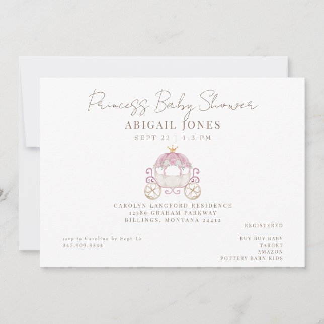 Invitation Baby shower Princess Carriage (Devant)