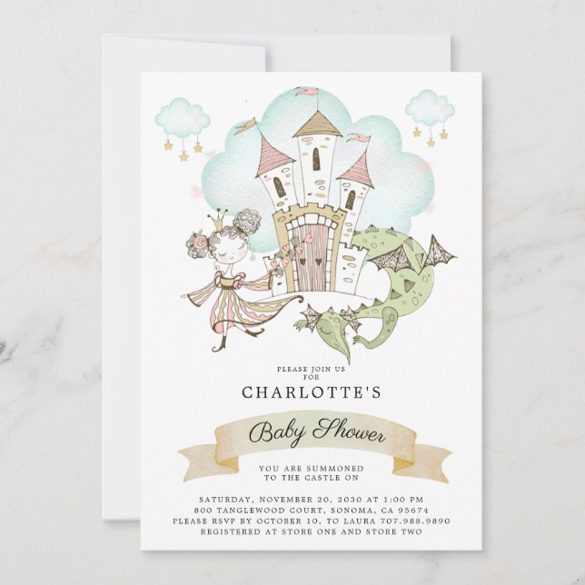 Invitation Baby shower Princess Dragon (Devant)