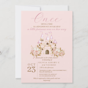 Invitation Baby shower Princess du château d'or rose