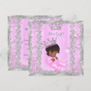 Invitation Baby Shower Princess Rose Argent Afro-Américaine