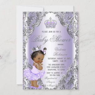 Invitation Baby shower Princess Tutu en argent violet