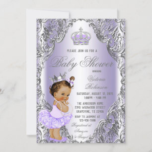 Invitation Baby Shower Princesse Argent Violet 