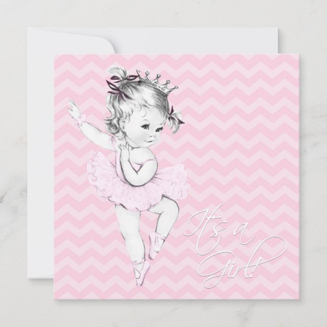 Invitation Baby shower princesse Ballerina rose (Devant)