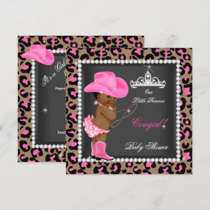 Invitation Baby Shower Princesse Cowgirl Rose Marron Ethnique