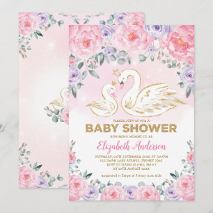 Invitation Baby shower princesse cygne rose violet Floral