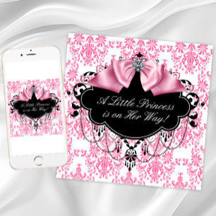 Invitation Baby Shower Princesse Damassé Rose Noir
