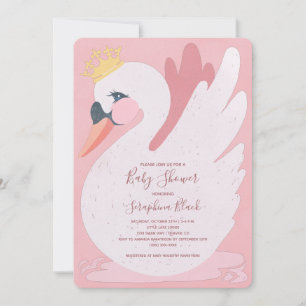 Invitation Baby shower princesse de cygne en dentelle rose