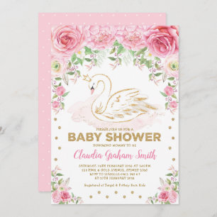 Invitation Baby shower princesse de cygne rose
