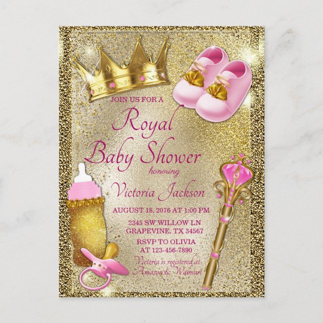 Invitation Baby shower Princesse d'or rose (Devant)