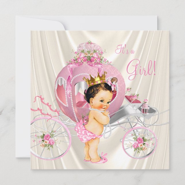 Invitation Baby shower princesse d'or rose et d'ivoire Pearl (Devant)