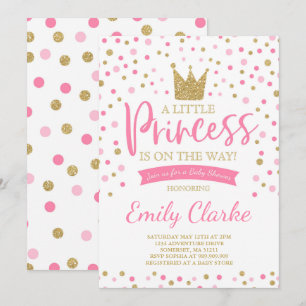Invitation Baby shower Princesse Douche en or rose