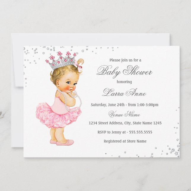 Invitation Baby shower princesse Étincelle rose (Devant)