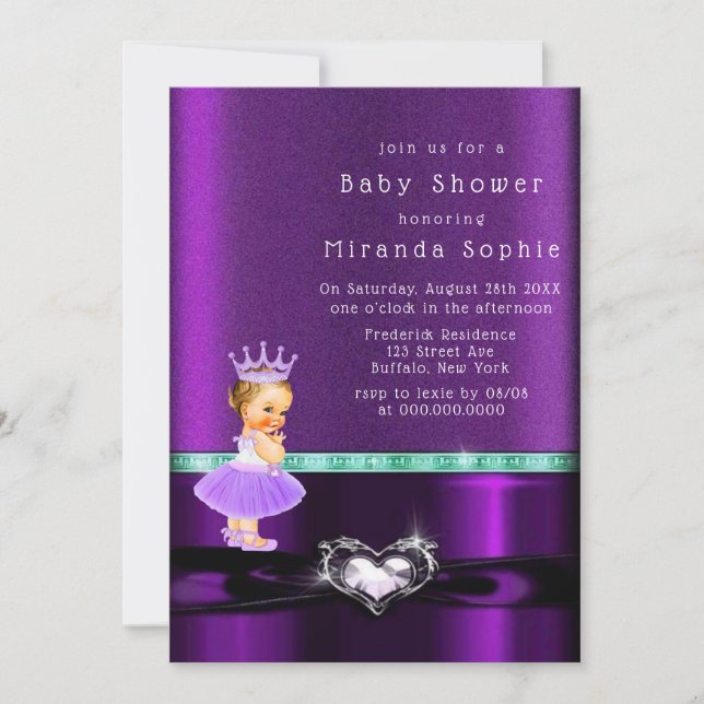Invitation Baby shower princesse fille violette (Devant)