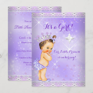 Invitation Baby Shower Princesse Lilac Lavande Tiare Brunette