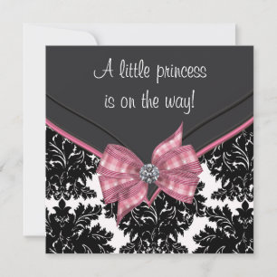 Invitation Baby shower princesse noire Damask Bow rose