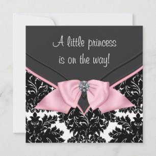 Invitation Baby shower princesse noire Damask Bow rose