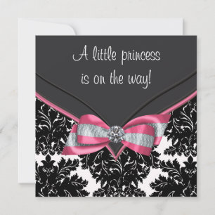 Invitation Baby shower princesse noire Damask Bow rose