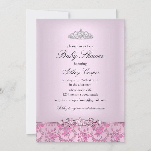 Invitation Baby shower Princesse Rose (Devant)
